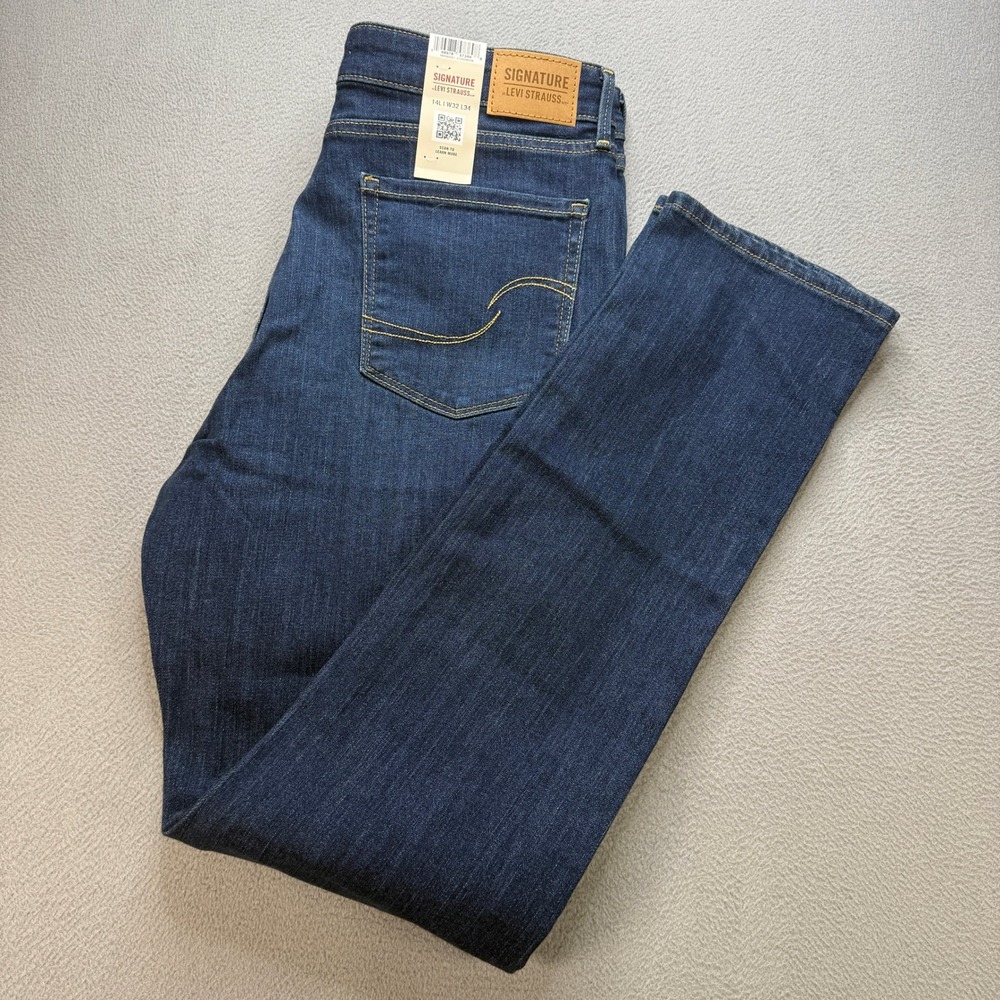 Levi Signature Mid-Rise Straight Jeans Womens 14L 32x34 Blue Casual Workwear